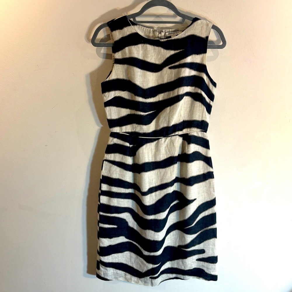 BANANA REPUBLIC Sz 4 Zebra Print Sleeveless Dress Linen Above the Knee Crew Neck
